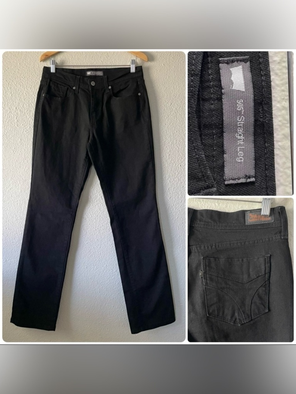 Levi’s 505 Straight Leg Jeans Women’s 8 W29 L34 Black Classic Fit Dark Denim EUC